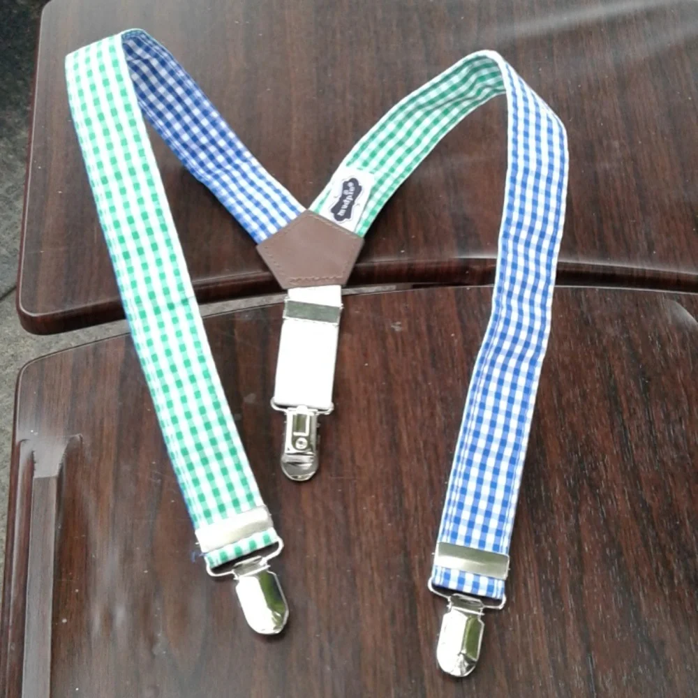 Toddlers fun suspenders blue white and green 22 in Long